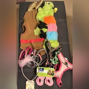 Small dog reindeer caterpillar costume harness collar headband socks 14pc lot
